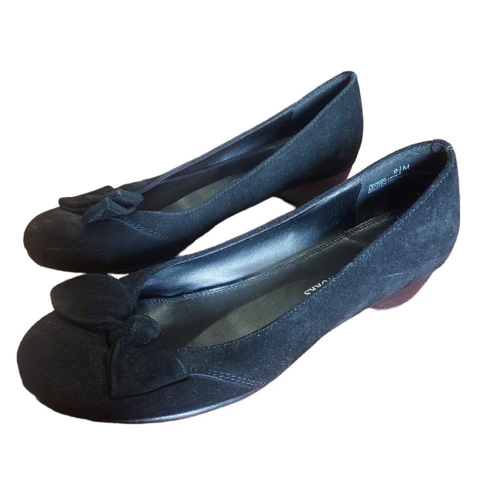 Studio Works 9.5 Shies Heels Shoes Leather Black Bow Knot 1.5" Heel